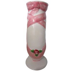 Ballet Slipper Point Shoe En Pointe Vase Pink Red Rose Accent Small Bottom Chip